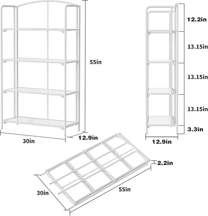 Crofy 4-Tier Wider Foldable Bookshelf, White Frame & Transparent Shelves | No-Assembly Collapsible Portable Storage Organizer; Sturdy Transparent Shelves; Ideal for Living Room & Home Office
