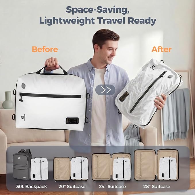 Travel Vacuum Bags with Built-in Pump, White | Reusable Vacuum Seal Bags for Clothing,Luggage,Packing Compression Storage Bags for Carry-On,Suitcase&Backpack