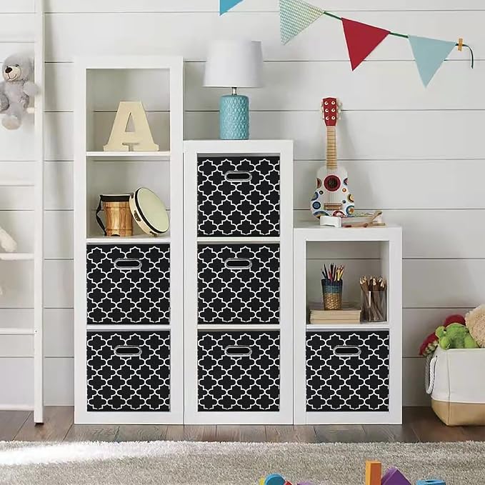 11 Inch Cube Storage Bins , Fabric Cube Organizer Bins with Handle, Foldable Cube Bins for Cloth or Accessary Storage, 11x11x11 Set of 3 (Black Light)