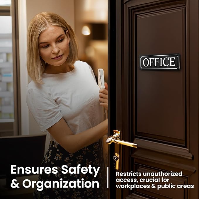 The Office Door Sign for Your Home and Business with Bigger Letters - Bright Acrylic Self-Adhesive Sign 9×3 in with Double Sided 3M Tape - Quick and Easy Installation Without Any Tools