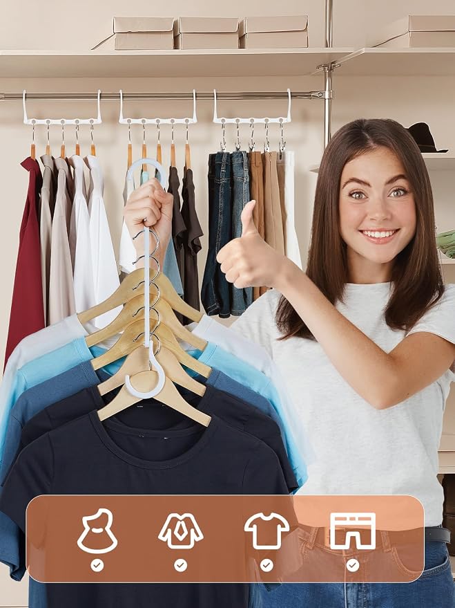 HOUSE DAY Space Saving Hangers 16 Pack, Closet Organizers and Storage | Closet Organizer Space Saver, Multifunctional Hangers for Small Closet, College Dorm Room Essentials for Girls, White