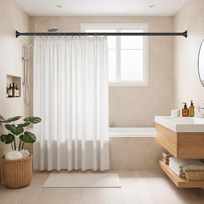 Extra Long Tension Rod 40-183inch Black Shower Curtain Rods no Drilling Adjustable Curtain Rod for Windows,Shower,Patio,Doorway,Heavy Duty Spring Rods Diameter 1.26inch