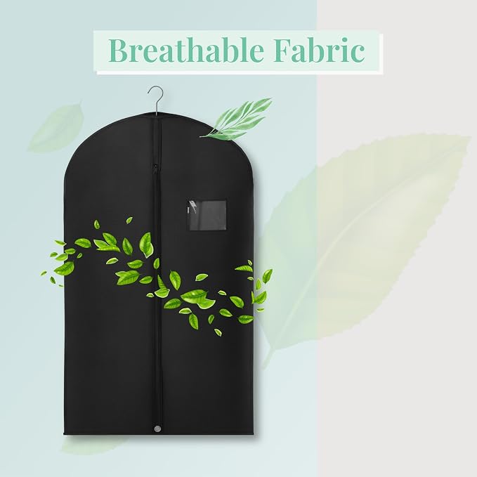 2-Pack Breathable Garment Bags for Hanging Clothes – Dust-Proof Suit & Dress Covers with Clear Window – Waterproof, Foldable Closet Storage Organizer for Coats, Gowns, and Jackets (Black, 32")