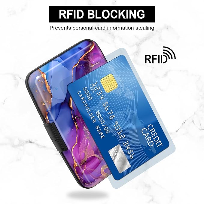 Card Holder Credit Cards Holder for Women RFID wallet women Business Card Holder Wallet Mini Aluminum Card Wallet RFID Blocking Slim Metal Hard Card for Women, Marble Patterns