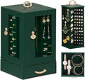 Enthralite Luxury Jewelry Box for Women: 360° Rotating with Clear Window | Compact Jewelry Storage with Drawer - Necklace Ring Organizer with Compartments - Elegant Earring Holder Display Great Gift
