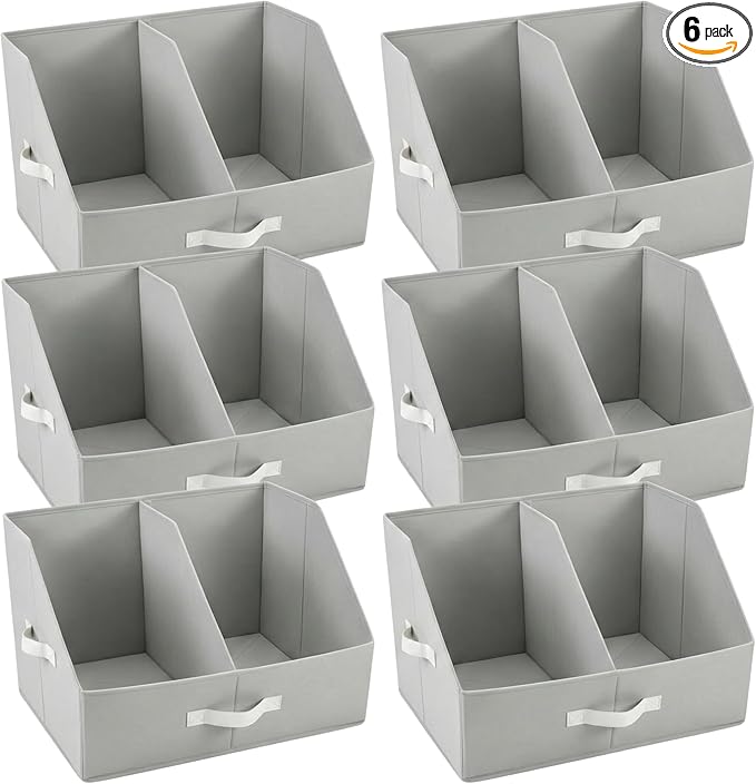 Closet Organizers And Storage - UPGRADED Trapezoid Storage Bin With Leather Handles & Adjustable Dividers, Fabric Collapsible Storage Bins For Clothes Storage & Shelf Organizer (6pcs,Small,Light Gray)