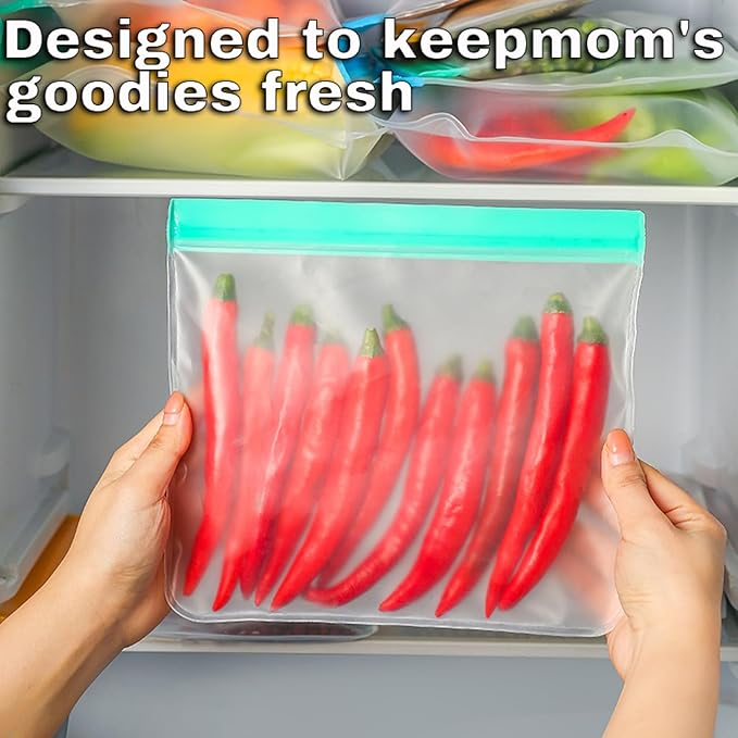 10 Pack Reusable Snack Bags, Extra Thick BPA Free, Dishwasher & Freezer Safe Food Storage Bags for Lunch, Snacks & Home Organization (Multicolor, 10 Pack-3 Gallon 3 Sandwich 4 Snack)