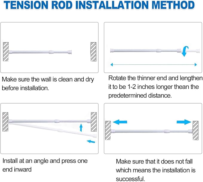 AIZESI Spring Tension Curtain Rods Short Tension Rod (White,28" to 38"-4Pcs)