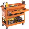 3 Tier Heavy Duty Rolling Tool Cart with Drawers, Large Storage Utility Cart on Wheels for Garage, Warehouse, Repair Shop (Orange)
