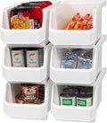 ReadySpace Large Plastic Containers for Organizing and Storage Bins for Closet, Kitchen, Office, or Pantry Organization, 14.75" x 8" x 7", 6-Pack, White, Large