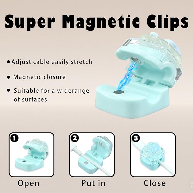 3Pack Magnetic Cable Clips for Nightstand, Adhesive Night-Glowing Cord Holder Organizer for Office Home Desk Wall Car (Cat)
