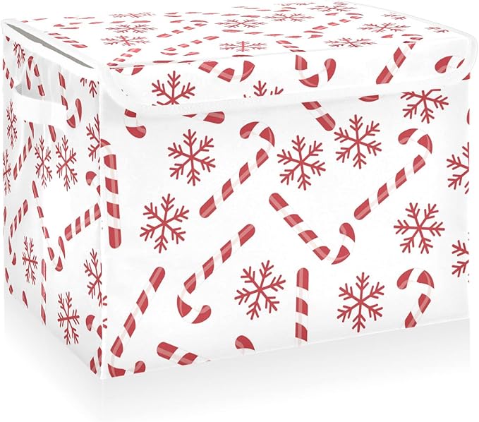 CaTaKu Large Fabric Storage Bins With Lids, Christmas Candy Canes Storage Boxes With Handles for Organizing Clothes, Collapsible Storage Cube Bins Baskets for Shelves