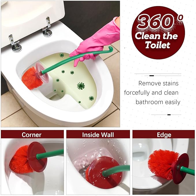 Creative Toilet Brush with Holder Bowl&Long Handle, Household Bathroom Cleaning Tool Cleaner and Base for Storage&Organization, Thick Bristle for Deep Clean-Rust Resistant Leakproof-Red Cherry Shape | Red Cherry Shape/ Household Bathroom Cleaner with B...