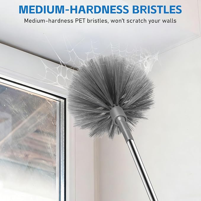 SetSail Cobweb Duster with Extension Pole, Retractable Dusters for Cobweb Cleaning 90-inch Long Handle Spider Web Brush for Outdoor Indoor High Ceilings, Grey