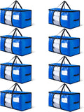 CONGREGATE 8-Pack Heavy Duty Blue Moving Bags with Zippers and Handles, Heavy Duty Storage Handbags, PE Material, Window Design, 97 Liters / 25.6 Gallons (28.7 Inch x 13.7 Inch x 15 Inch)