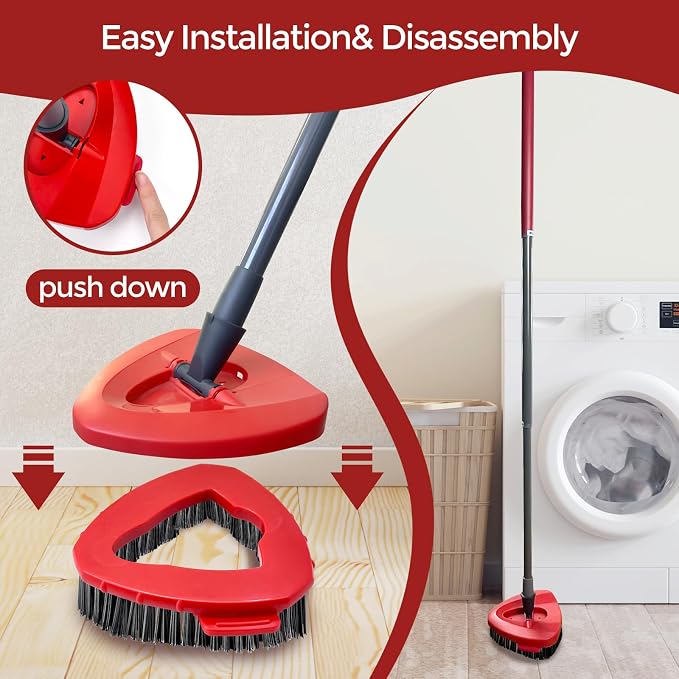 2 Pack Replacement Scrub Brush Head Compatible for EasyWring 1-Tank System | Hard Bristle Deep Scrubbing, Triangle Corner Cleaning, No-Bend Floor Cleaning, Quick Snap-On, Reusable & Durable