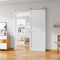 30''x84'' Sliding Barn Door with 5 Ft Brushed Nickel Hardware Kit | Pre-Drilled Holes Easy Assembly - Include Installation Manual, Water-Proof PVC Surface, H-Frame, White