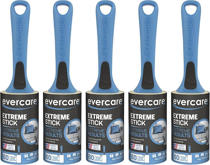 Evercare All Purpose Lint Brush, Value Pack - 5 Rollers (300 Sheets Total), Blue
