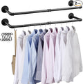 Industrial Pipe Clothes Rack Wall Mounted Clothing Rack Set of 2,38.2 Inches Heavy Duty Iron Garment Rail,Space-Saving Hanging Rod for Laundry Room,Bedroom,Closet Storage
