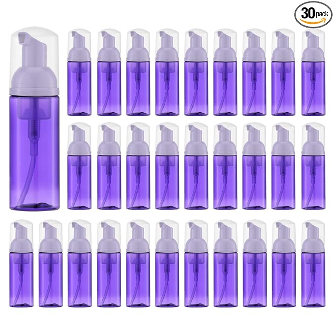 Tekson 30PCS Soap Foam Bottle (2 oz), Empty Travel Foaming Lash Shampoo for Cleanser, Dispenser (Purple)