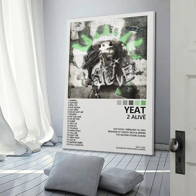Yeat Poster 2 Alive Album Cover Poster Office Room Aesthetic Decoration Painting Canvas Wall Art Bedroom Painting Decoration Gift 16x24inch(40x60cm) Frame-style