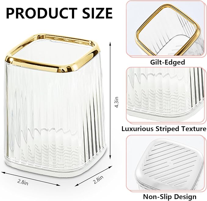 Clear Plastic Pen Holder for Desk, Pencil Organizer Cup for Desk & Office | Pencil Holder,Makeup Brush Cup and Pen Cup Pencil Caddy for Home, Art Supplies and Desktop Organization