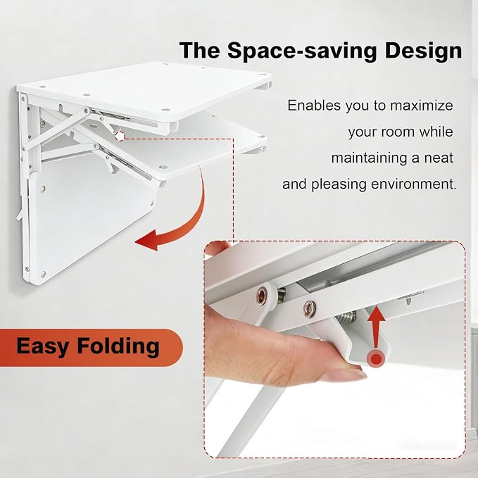 Folding Shelf Wall Mounted, 16.5inches Floating Desk for Small Space | Wooden Fold Down Projector Shelf, 2pcs Heavy-Duty Brackets Holds Up to 55lbs for Bedside, Living Room, Home Office, Kitchen