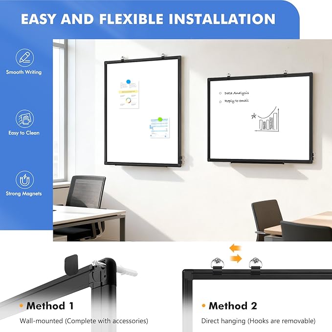 Double-Sided White Board Black Aluminium Frame, 36" x 24" Dry Erase Board Magnetic Whiteboard for Wall, Hanging Mounted Whiteboard Home, School, Office, Kitchen
