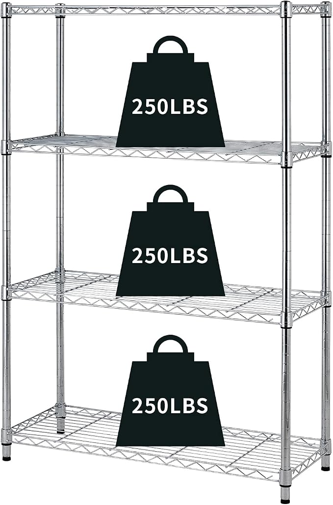 HCY 4-Tier, Shelf Heavy Duty, Shelving Unit NSF Height Adjustable Metal Storage Rack for Laundry Bathroom Kitchen Garage Pantry Organization 1000 LBS Capacity -14''x36''x54'' (Chrome)