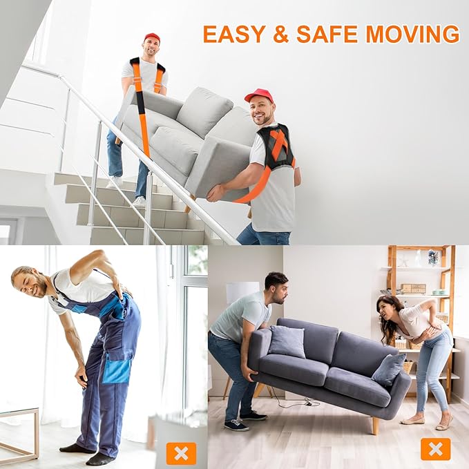 Moving Straps, 2-Person Adjustable Shoulder Moving Lifting Straps and 1-Person Handle Lifting System, Safety Easily for Moving Furniture, Appliances, Mattresses Heavy Objects up to 880lbs