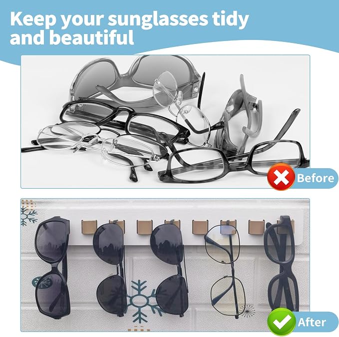 Sunglasses Organizer Wall Mounted Wood Sunglass Holder for Home Glasses Holder/Sunglasses Rack,Home Decor (White-1pcs-long)