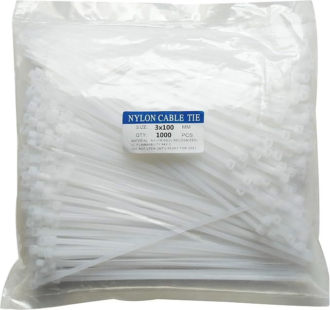 1000 pcs 4 inch Cable Zip Ties Heavy Duty, Premium Plastic Wire Ties with 18 LBS Tensile Strength, UV Resistant Cable Ties, Self-Locking White Nylon Tie Straps