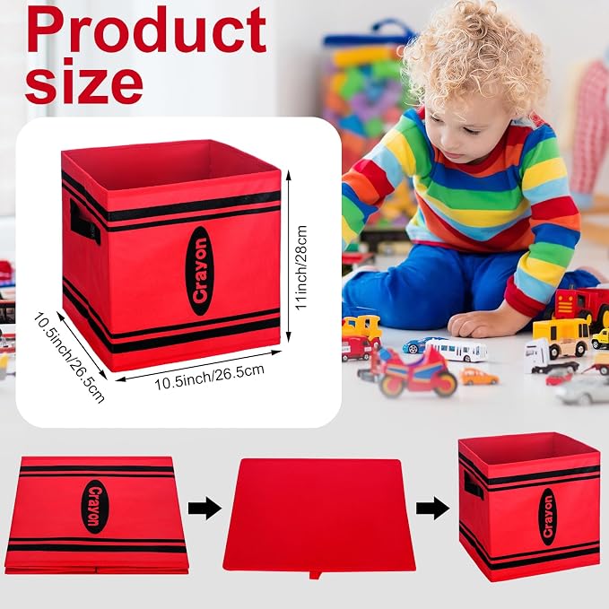 RattanView 12 Pcs 11in Crayon Fabric Storage Bins Classroom Must Have Cubby Basket Bins Return School Prize Box End of Year Organization for Daycare, Elementary, and Preschool