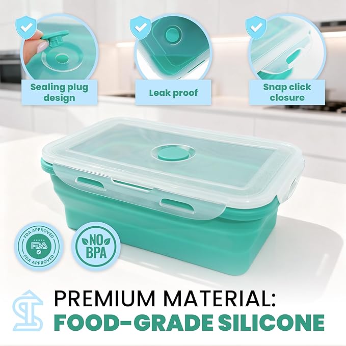 8PCS Collapsible Food Storage Containers With Lids - Camping Silicone Bowl, RV Kitchen Essentials Container, Non Plastic Meal Prep, Non Toxic Freezer Bowls, Travel Zip Top Reusable