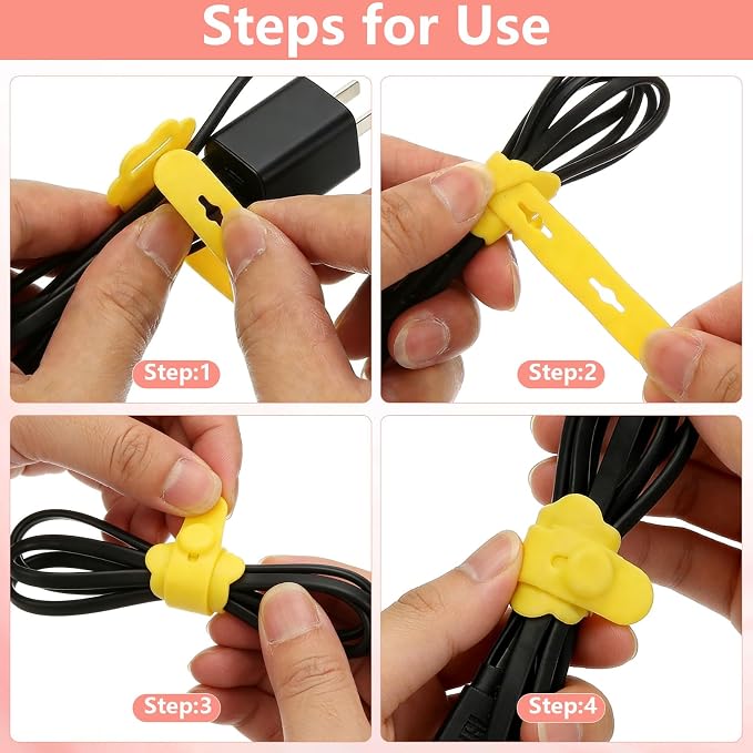 75Pcs Colorful Silicone Cable Ties,2026 New Data Cable Organizer,Reusable Cable Straps,Cable Management Cord Organizer for Fastening Phone Charger Home Office Desk Kitchen Appliances Cable Cords Wires