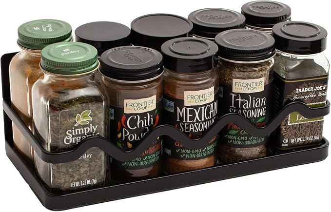 Magnetic Spice Rack Holder For Refrigerator Organizer Tier Kitchen Metal Cabinet Space Saver Great For Jars Bottle Vitamins (Black, 2)
