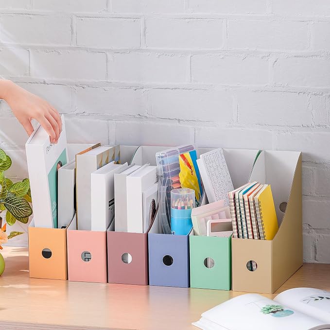Colarr 12 Pack Cardboard Magazine Holders 12 Colors Magazine Storage Box with Label Stickers File Organizer Folder Book Holder for Desk Desktop Document Organizer for Office School (Fresh Color)