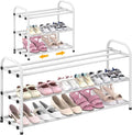Hleelomi 3-Tier Expandable Shoe Rack for Entryway，Adjustable Metal Shoe Organizer for Closet,Living Room,Dorm, White