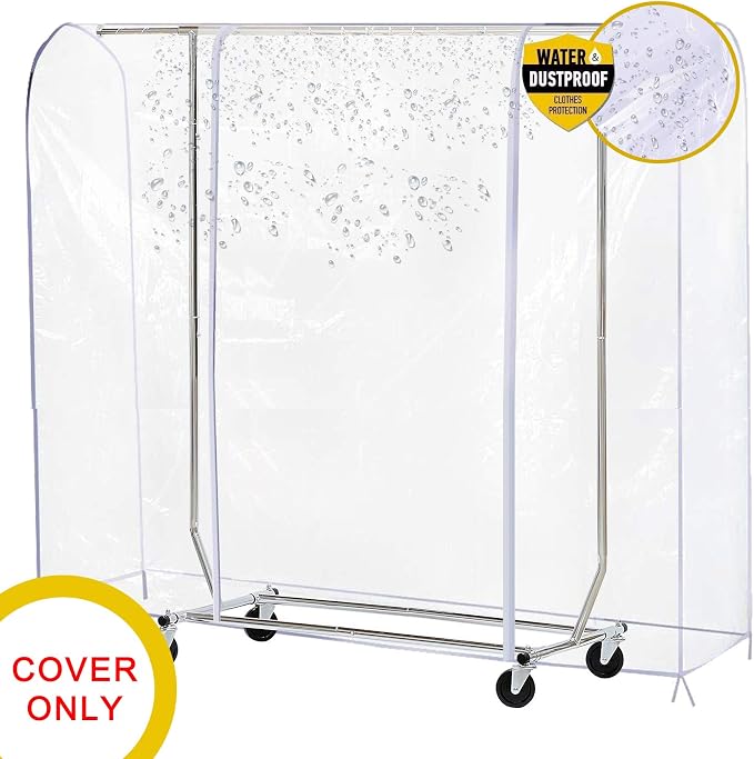 Ruibo Clear Garment Rack Cover for Clothes Rack Cover with 2 Durable Zipper/Clothing Waterproof, Dustproof Protector (S:47.2x20x60 inch)