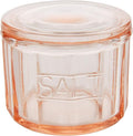 HOME-X Depression Style Pink Glass Salt Cellar with Lid, Retro Kitchen Decor, Wedding Gift - 3 1/2" H x 4" D