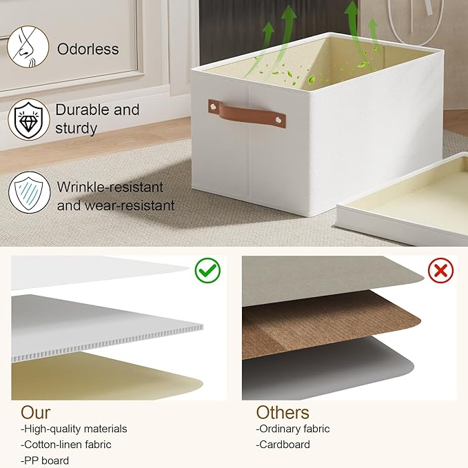 Storage Boxes with Lids, 10.2×7.8×6.7 Inch Storage Baskets, Closet Organizers for Shelves Organizing with Handles, White, 5-Pack