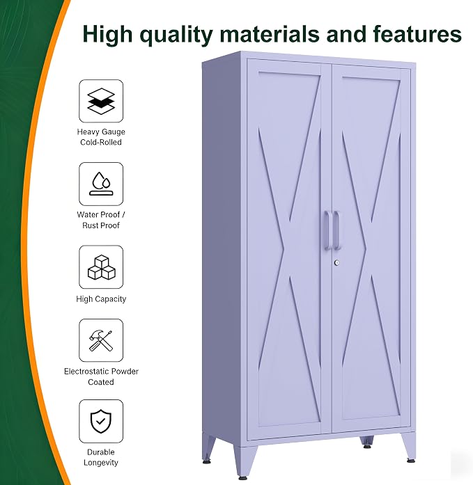 Purple Metal Pantry Cabinet with Lock,Freestanding Steel Storage Locker with 3 Adjustable Shelves,Heavy Duty Metal Storage Cabinet for Kitchen, Living Room,Laundry,Garage 61" H X 27.6" W X 13.8" D