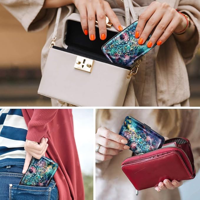 Credit Card Holder for Women,RFID Blocking Slim Hard Mini Card Case ID Case Travel Wallet Nebula