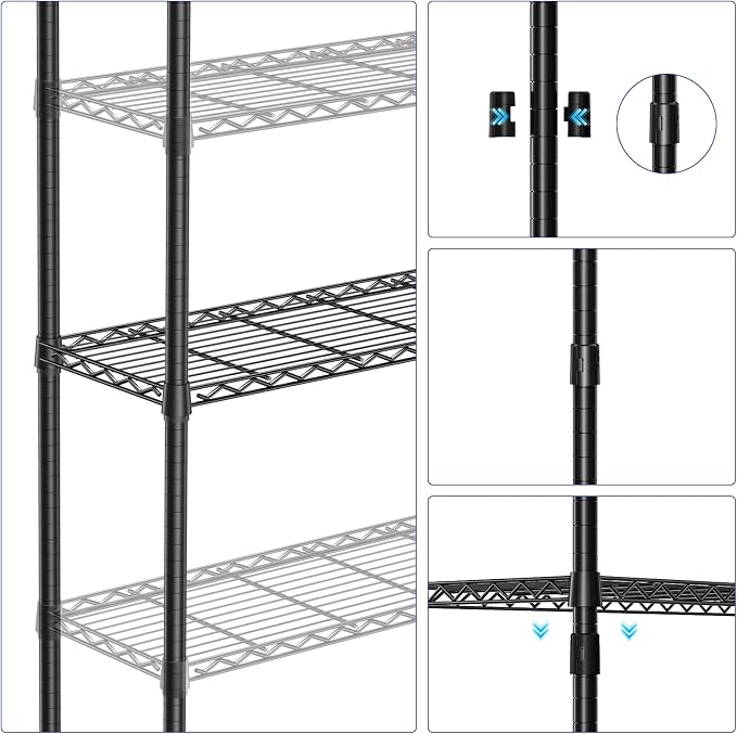 4-Tier Shelf Unit Organizer, 36 Inch Wire Shelf Rack for Pantry and Garage | Black Metal Wire Shelving with 1000 LBS Capacity, 13.8" D X 35.4" W X 59.5" H Storage Rack for Kitchen Office and Bathroom