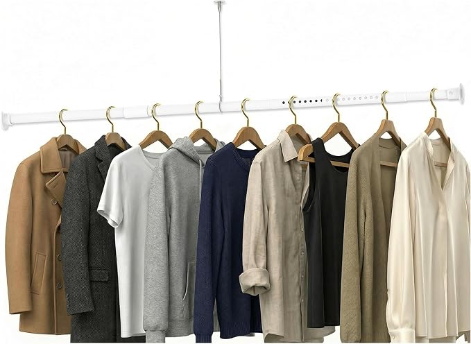 Heavy Duty Closet Rod 17-70 Inches, Adjustable, White | Metal,1.1 Inches Diameter, Suitable for Wardrobes, Laundry