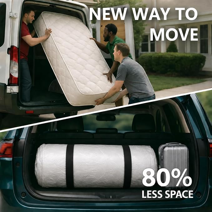 Memory Foam Mattress Vacuum Bag for Moving and Storage – Heavy Duty Compression Bag with Straps, Vacuum Bag for Memory Foam Mattress (Twin/Twin-XL, 2 Straps)
