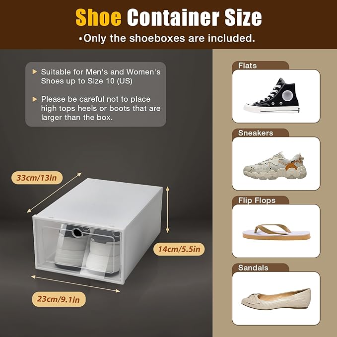 24-Pack Clear Plastic Shoe Boxes, Stackable Foldable Shoe Storage Containers with Lids for Closet Organization