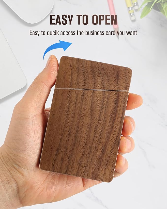 MaxGear Portable Wooden Business Card Holder | Premium Walnut Business Card Case, Slim Magnetic Closure Card Holder for Business & Networking, Holds up to 15 Cards