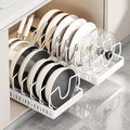 2 Pack Pull Out Pots and Pans Organizer for Cabinet & Countertop, Kitchen Cabinet Organizer with 8 Adjustable Dividers, Storage for Pot Lid, Dishes, Bakeware, White