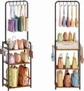 4-Tier Purse Organizer for Closet with 5 Purse Hanger, Tall & Vintage Purse Rack Stand for Purse Storage with 6 Side Hooks, Adjustable Handbag Organizer, Purse Storage Organizer for Small Place